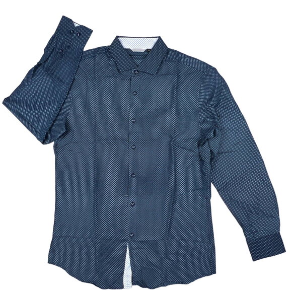 Esabel C Men's Small Navy Blue Casual Button Down Long Sleeve Dress Shirts Top - Picture 1 of 10